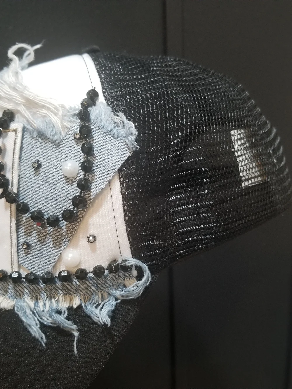 Distressed Denim & Black Studded Cap 